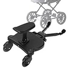 Herrselsam Buggy-bräda för alla barnvagnar, barnbräda med säte, stegbräda med ståbräda 360° tvåhjulsdesign, stegbräda för barnvagnar på 25 kg, tillgänglig för varje barnvagn (svart)
