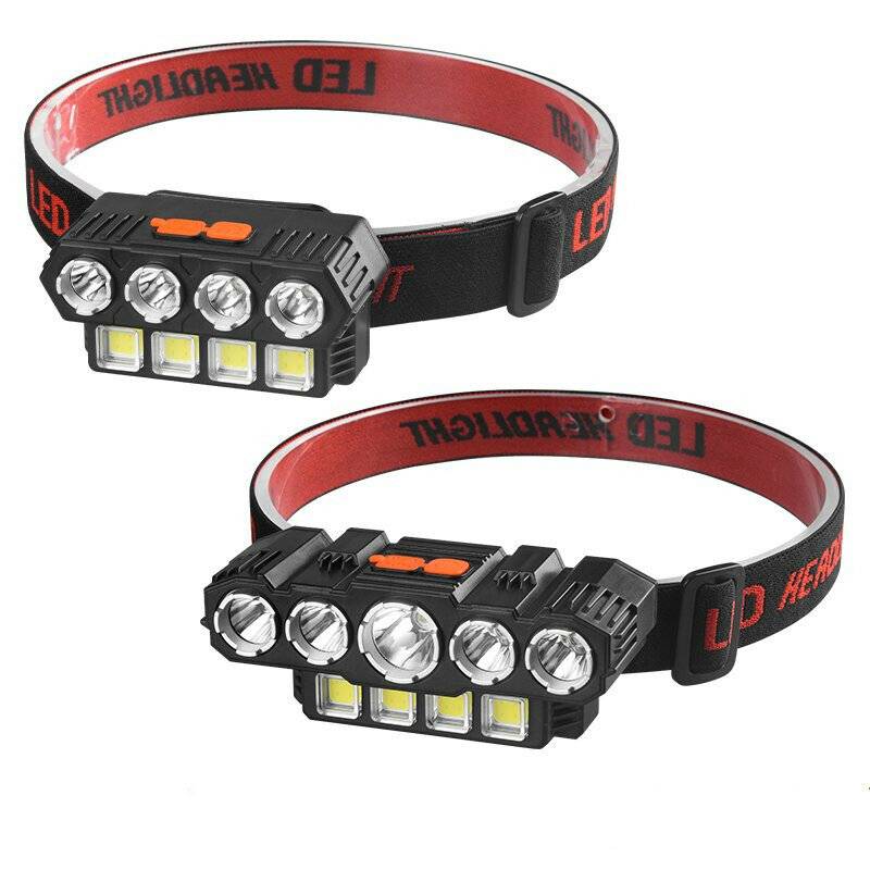 Starkt ljusstrålkastare med flera LED Super Bright Pannlampa USB-laddningsbar ficklampa Utomhuspannlampa Fiskelampa Pann