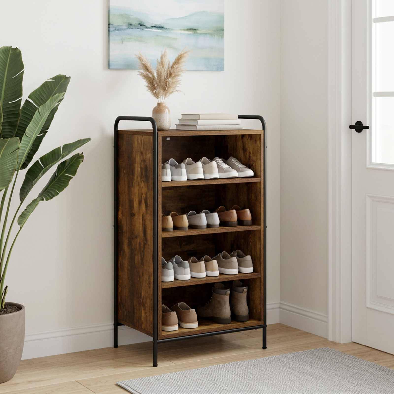 vidaXL Sko skab 51 x 36,5 x 93 cm Konstrueret træ Røget eg