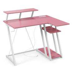 L-format spelbord med eluttag & USB-portar med bildskärmshylla datorbord - rosa