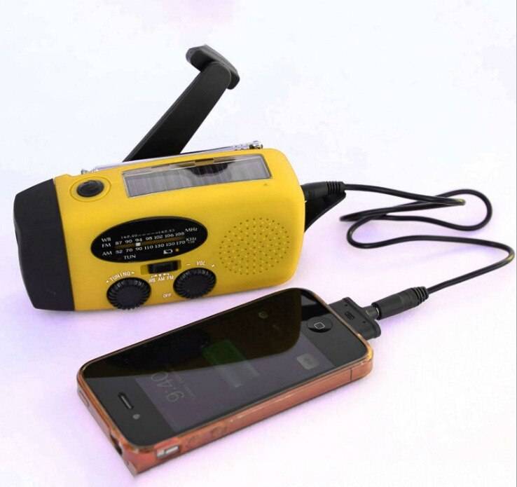Wind up solar radio, nödhandvev radio dynamo radio med uppladdningsbar usb telefon laddare, ficklampa ficklampa för nödsituation - Gul