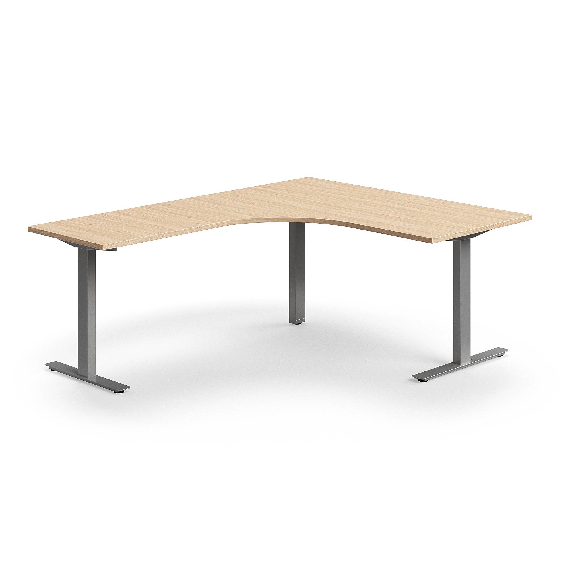 Hörnskrivbord QBUS, T-stativ, 1600x2000 mm, silver, ek
