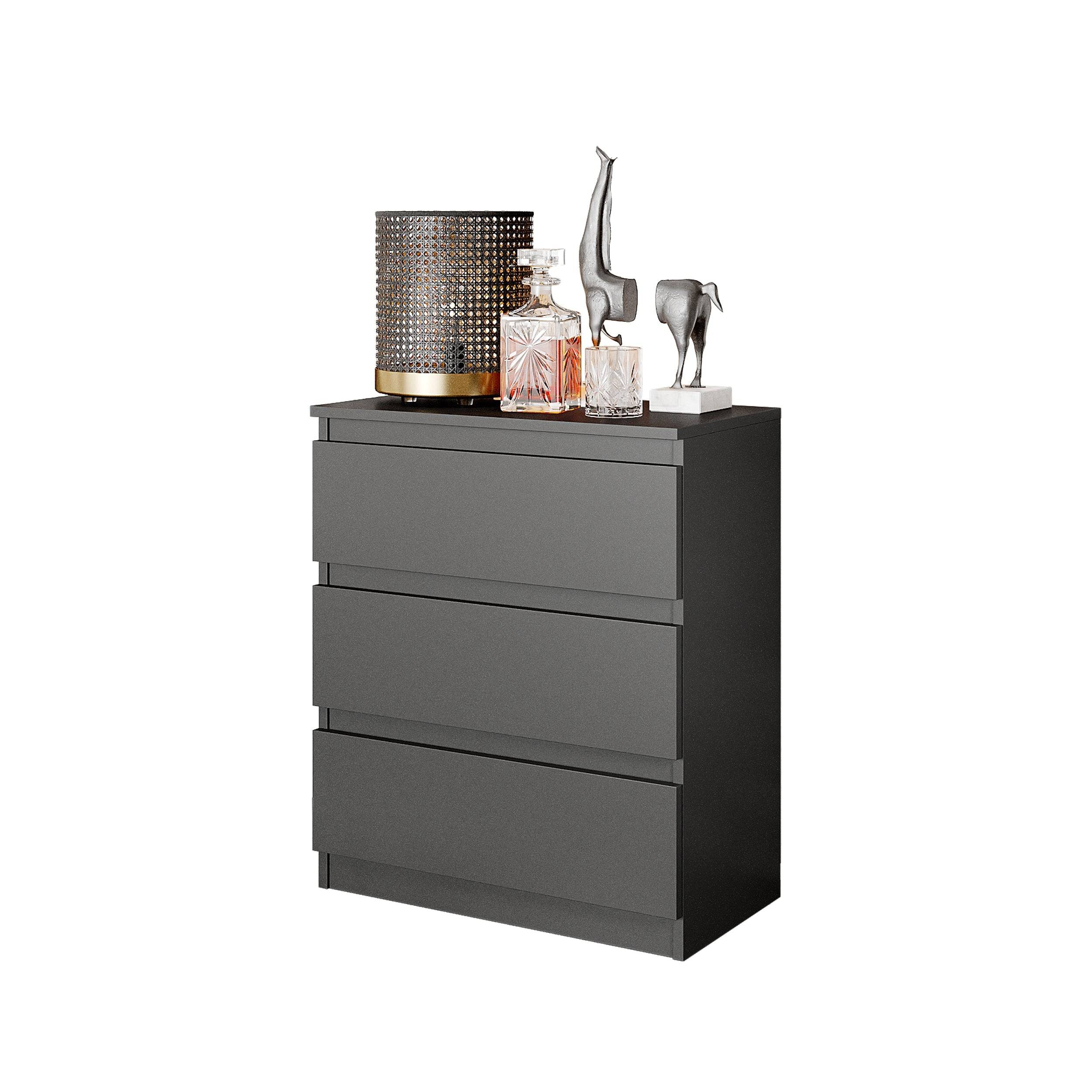 GABRIEL - Natbord / sengebord med 3 skuffer - Antracitgrå - H72cm B60cm D33cm