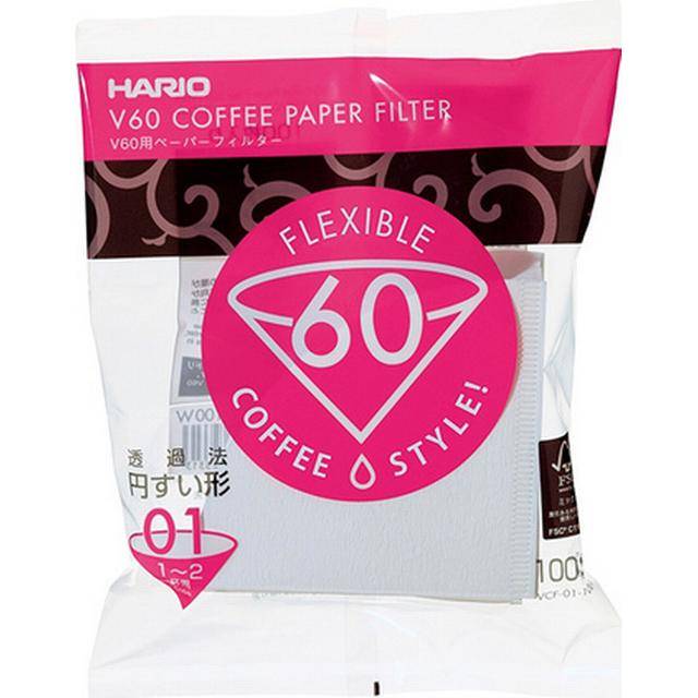 Hario V60 kaffe papir filter, bleget 1 kops,100 stk
