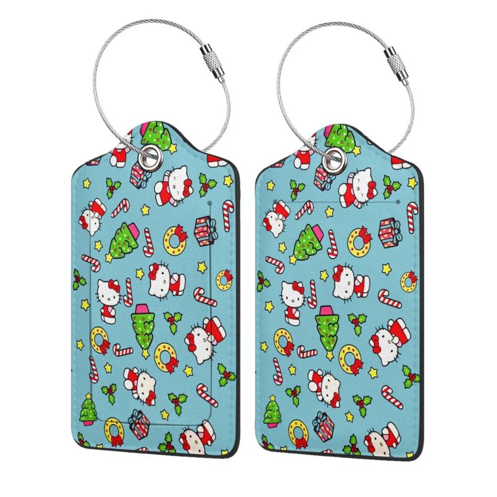 Hello Kitty Christmas Dubbelsidig Bagageetikett i Läder, Vattentät ID-korthållare 7,6 cm * 11,6 cm, Kompatibel med Resetillbehör