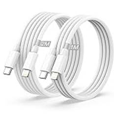iPhone USB C 1M+2M kabel [Apple MFi Certifierad], USB C till Lightning kabel iPhone Snabbladdning kabel iPhone kabel Lightning USB C Typ C-kabel för iPhone 14 13 12 Pro Max/Mini/11/XS/X/8