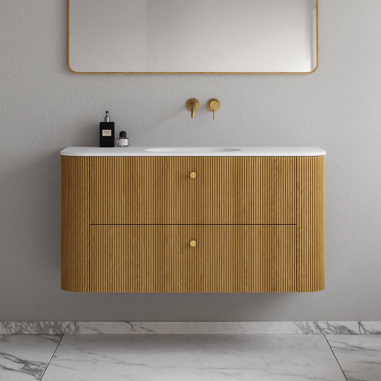 Noorwork 120 - Snedkermøbel i Natur Eg inkl Mathvid Corian® Vaskebordplade Badeværelsesmøbel - fra Bad&Stil.