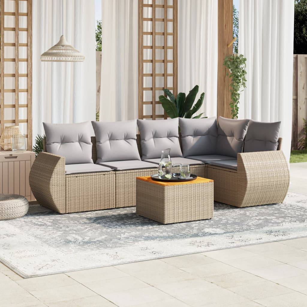Sofasæt Til Haven 6 Dele Med Hynder Polyrattan - beige og grå / bord hjørnedel 2x midterdel