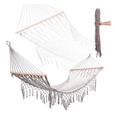 Trädgårdshängmatta boho mesh tofs 200cm grå