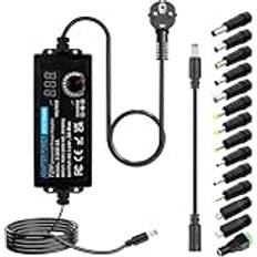 Universell strömförsörjning 3 V ~ 24 V 3 A 72 W justerbar variabel AC/DC-adapter, 100 V-240 V AC till DC-omvandlare med LED-spänningsdisplay och 14 spetsar och polaritetsomvandlare