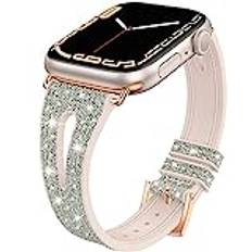 Neitra Glitter Slim Watch klockarmband för Apple Watch 41 mm 40 mm 38 mm armband, mjuk silikon färgförändring ersättningsarmband för iWatch Series 9 8 7 6 5 4 3 SE 2023 (silvervit-blekguld)