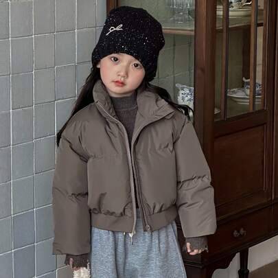 Vadderad kappa för unga flickor, höst - Mockabrun (6Y,7Y,4Y,5Y)