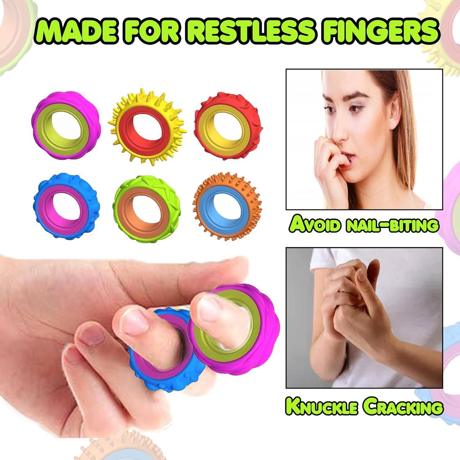 6PCS ABS Silicone Fidget Ring - Spin Squeeze Disassemble Sensory Toy Anti-Anxiety Stress Relief ADHD Quiet Game for Adults