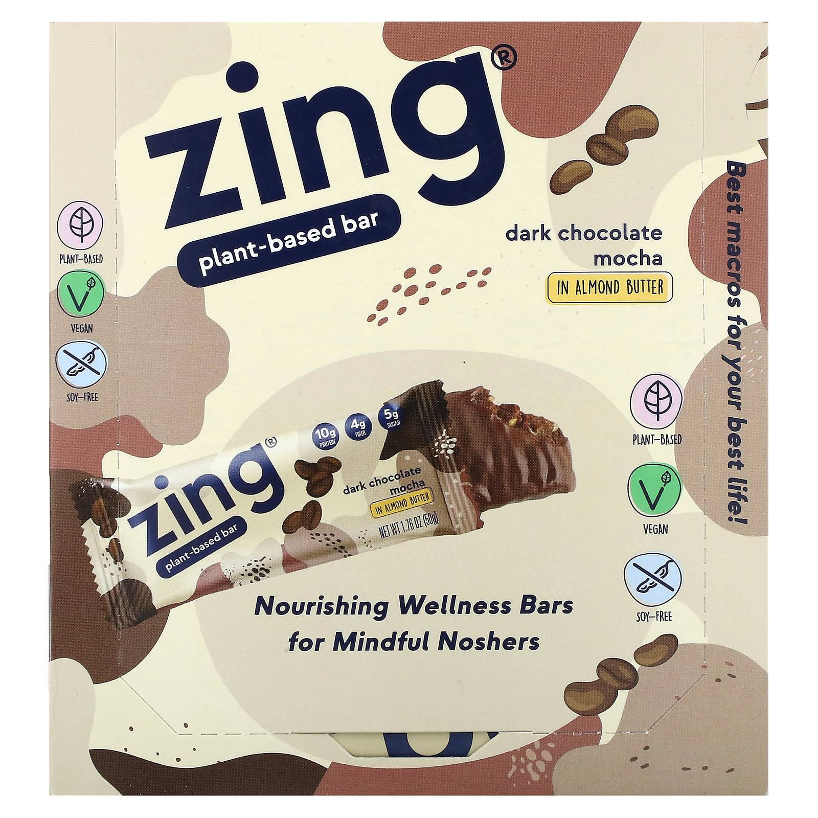 Växtbaserade bars, Mörk choklad Mokka med mandelsmör, 12 bars, 50G (1,76 oz) Varje