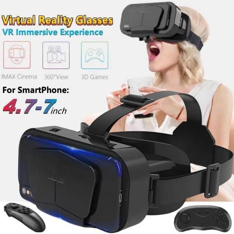 VR Virtual Reality Glasögon Hem 3D-visning VR-hjälm Lämplig för 4,7-7 tums mobiltelefoner med stor skärm, Support Game Controller svart