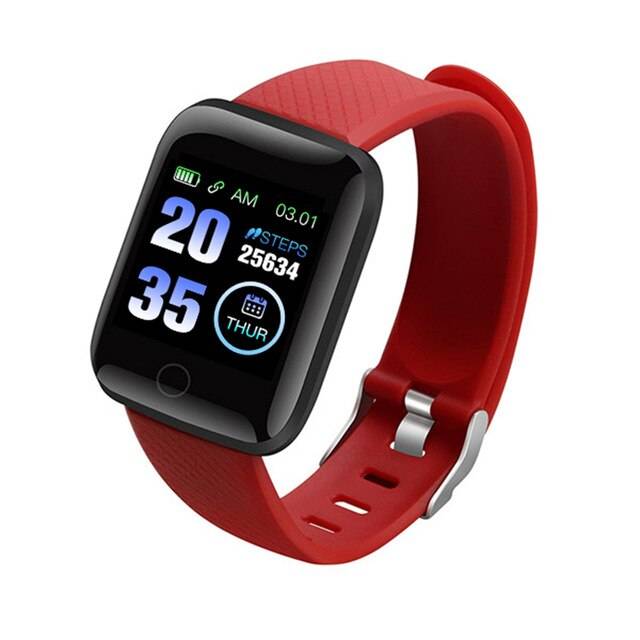 Bluetooth smart klocka män kvinnor blodtrycksmätare vattentät fitness tracker armband puls smartwatch för android ios - Röd