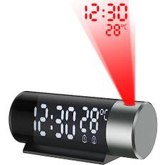Projektionswecker, Wecker Digitaler Projektionswecker mit Temperatur & Feuchtigkeit, 180° Projektionsuhr mit Snooze,Dual-Alarm,12/24H,Nachtmodus,Einstellbare Helligkeit für Haus,Schlafzimmer,Büro
