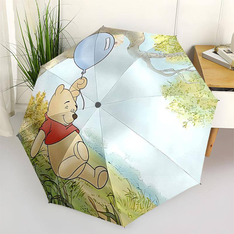 Winnie the Pooh, Tigger Automatisk Öppning och Stängning Paraply, Kompakt Reseparaply, Lätt och Bärbart, Lämpligt för Strandpendling
