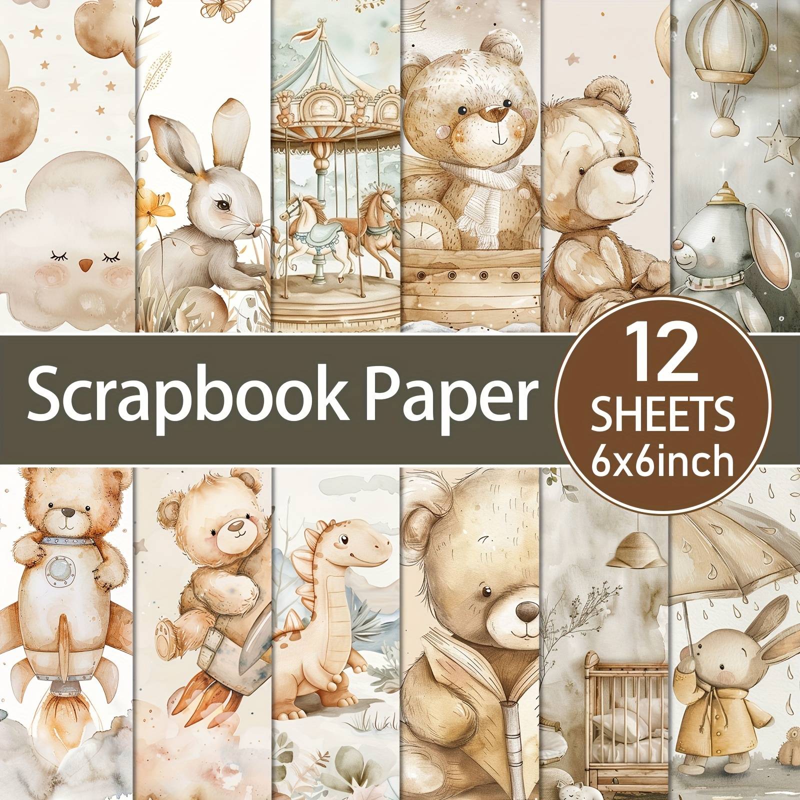 TEMU 12 Sheets Cute Bear Version Sunset Paper Pad - 6x6 Inch Cute Themed Craft Cardstock, 's Playground Decoration Scrapbooking, Birthday Gift Paper Pad, Supplies, Diy Card Making Photo Album Decor