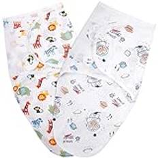 Vicloon linda filt 0-3 månader, förpackning med 2 Swaddle Filtar av 100% ekologisk bomull, säkerhet, universal justerbar linda för spädbarn, bebisar, nyfödd blå