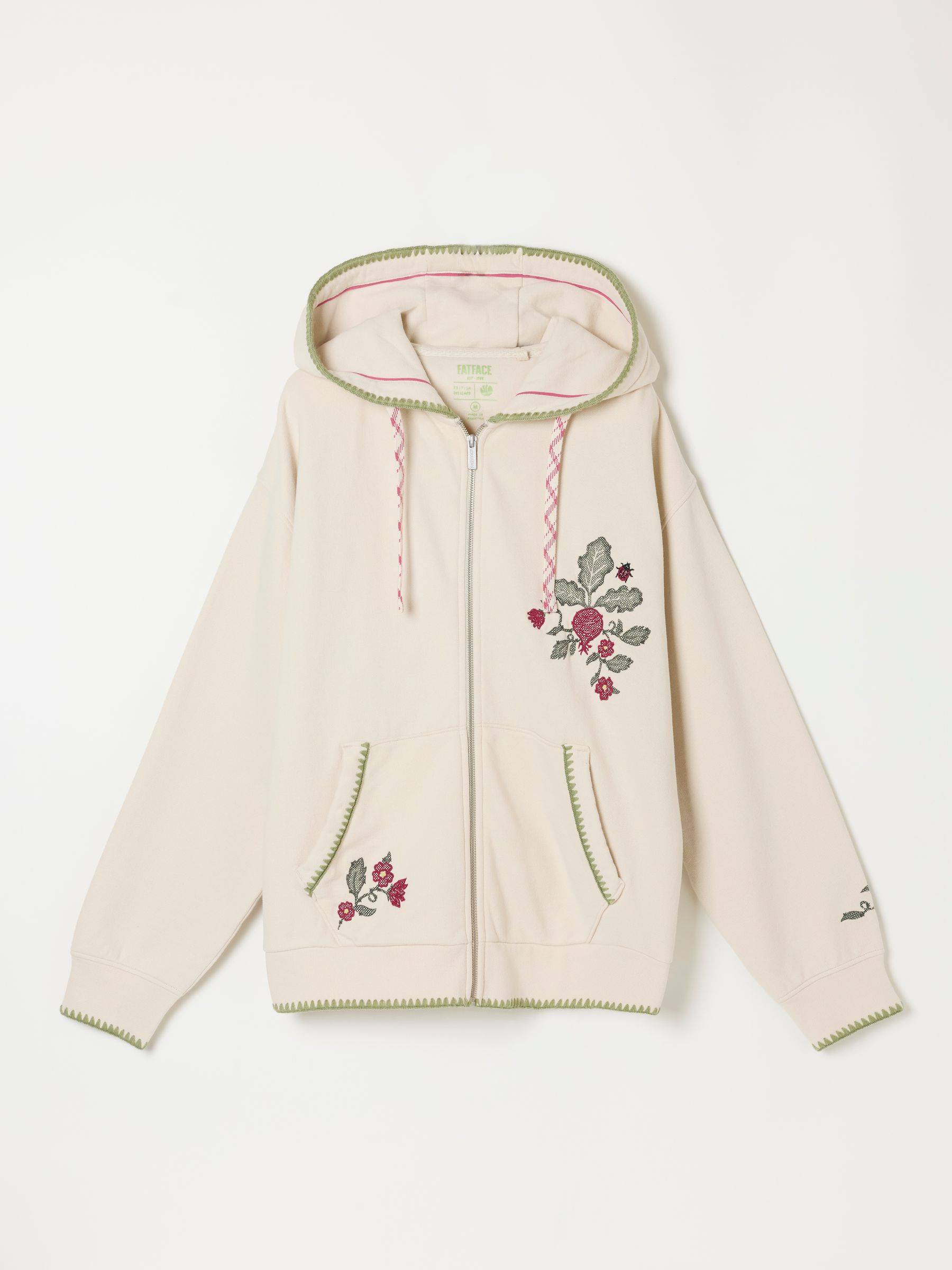 Fat Face FatFace Fern Ivory Embroidered Zip Through Hoodie