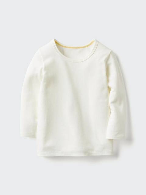 Uniqlo - Toddler Heattech Cotton Crew Neck T-shirt (long Sleeve) - Off White - 18-24 Months (90cm)