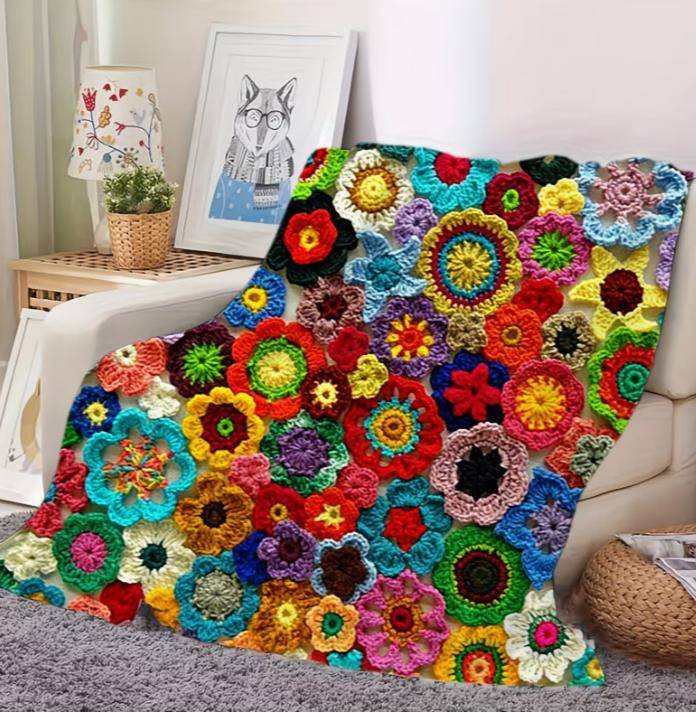 1 st Bohemisk Blommig Stil Hela Säsongen Mjuk Och Bekväm Fleecefilt Sovfilt Litet Överkast Sjal Filtar