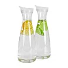 Juwacoo 2 stycken 1 l vattenkaraff plast med lock, karaff 1 l vattenkanna med hällpip, juicekanna iste kanna, återanvändbar vattenflaska för vatten mjö te juice drycker vin
