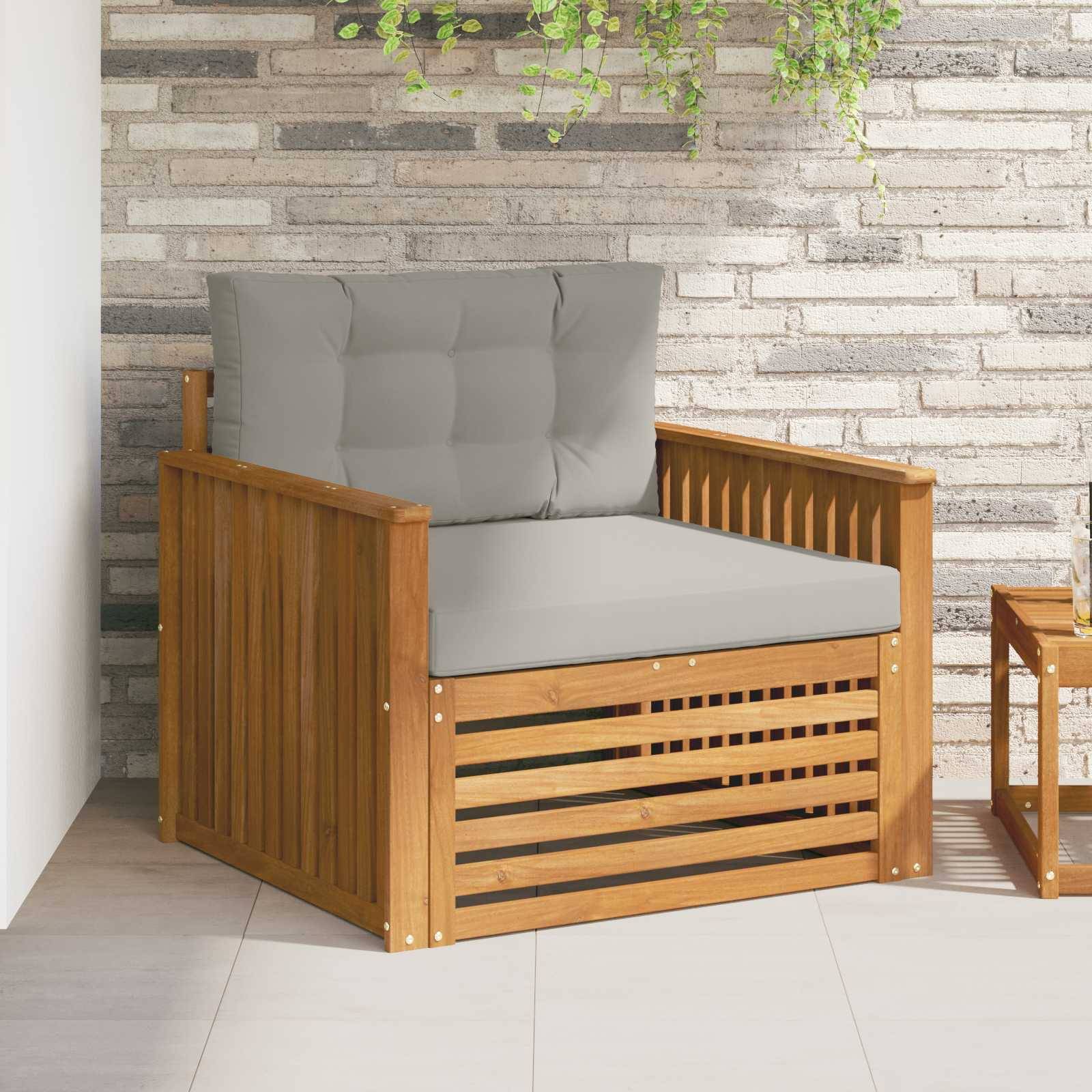 2 Stk Sofa Med Armlæn Massivt Akacietræ - Naturlig og lys grå / Skinne