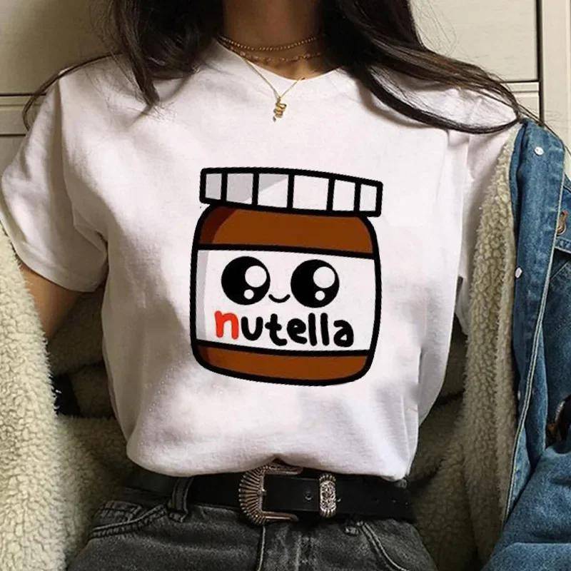 s Nutella Tryck Grafisk Dam T-shirt Trendig Harajuku T-shirt Söt Tecknad T-shirt Koreansk Stil Dam Söt T-shirt cm white