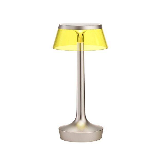 Bon Jour Unplugged Bordlampe Mat Krom Krop og Gul Skærm.