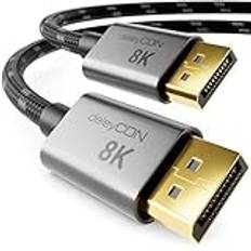 deleyCON 1,5m 8K DisplayPort-Kabel 1.4 (8K@60Hz 4K@165Hz 2K@360Hz) HBR3 32,4Gbps UHD WQHD HDR DSC 1.2 HDCP 2.2 G-Sync & FreeSync DP 1.4-Kabel för Spelmonitor Grafikkort