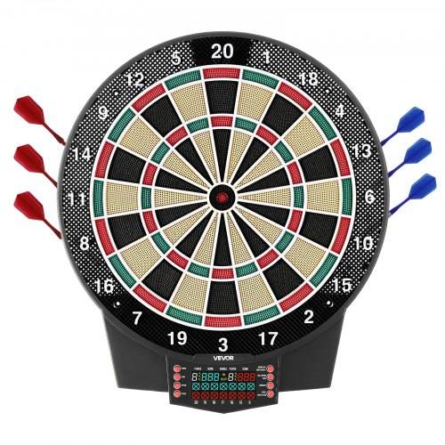 VEVOR elektronisk darttavla, 391 mm måldarttavla med 43 spel och 320+ varianter för upp till 8 spelare, 6 dartskaft med flights och 50 mjuka spetsar, LCD-färgskärm för hemmafestspelrum