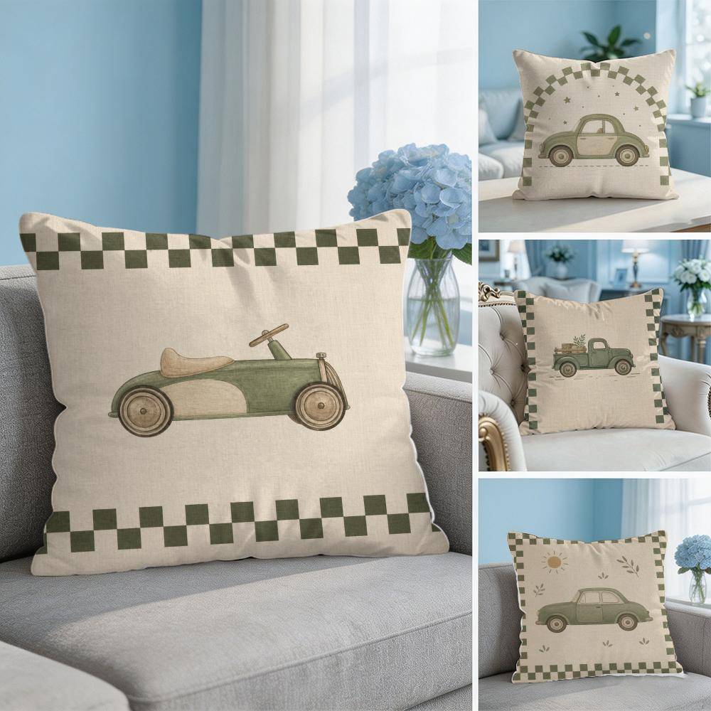 Vintage Racerbils Kuddfodral Andningsbart Ekologiskt Kort Plysch Kuddfodral Maskintvättbart Rynkbeständigt Mjukt Hållbart