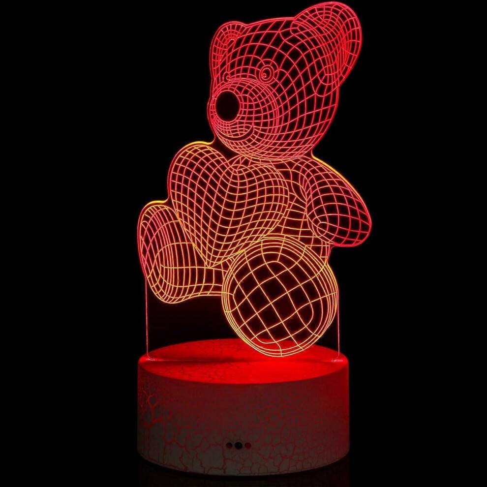 Alla hjärtans dag 3D Björn Nattljus 16 färger Ändrar Sovlampa Optisk Illusion Lampa LED Bear Skrivbord L