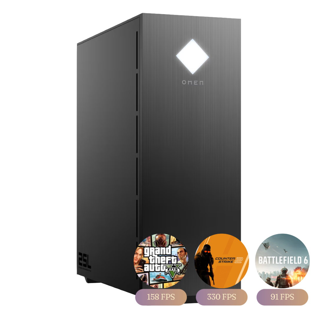 Gaming / HP OMEN 25L GT14-2xxx / RTX 4070 SUPER 12GB / Intel i7 - 14700F / 16GB DDR5 (5600MHz) / 2TB NVMe - Svart