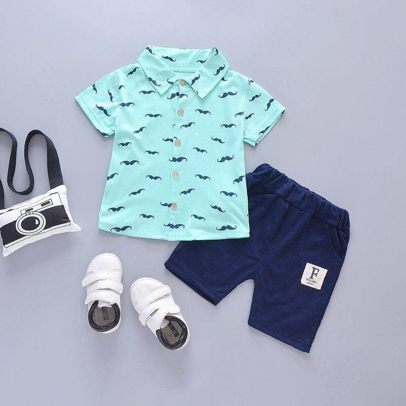 Cute Childrens Clothing Short Sleeve Cellulose Fiber Outfit - Blue / 110cm