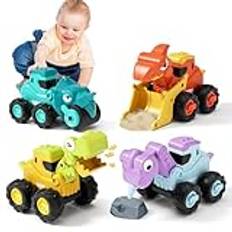 MOONTOY leksaker från 1 år, baby dinosaurie leksaksbilar, barns bygg sandlåda fordon lekset, press and go baby bil för småbarn 12 18 månader, bra present till barn 1 2 3 år