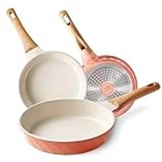 RIOVARM Non-stick beläggning stekpannor set induktion panneset med värmebeständigt handtag, granit, omelettpanna utan PFOA marmor köksredskapsset lämplig för olika typer av spisar 20 cm 24 cm 28 cm