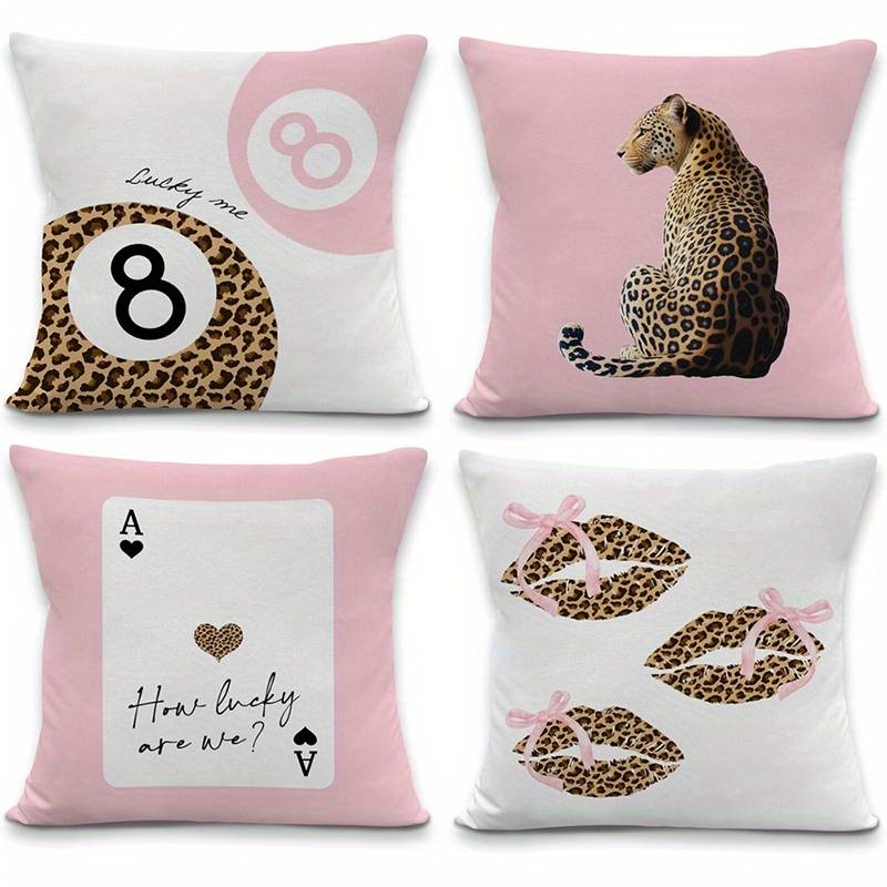 Home Decor Leopard & Card Print Throw Pillow Covers Pattern Cushion Cover Suitable for Sofa Bedroom Car Pillow Cover