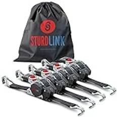 Automatiska spännband 3 m 25 mm, J-krokar, LC 300 daN, 600 daN U | automatisk upprullning | idealisk utrustning för att fästa fyrhjuling auto motorcykel på släpvagn | set med 4 + väska | EN 12195-2 |