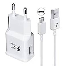 Laddningskit Adaptiv snabbladdning kompatibel med Samsung Galaxy S7 Edge S6 Edge S4 S3 A6 J7 J6 J5 J3 Note5/4/2 Tab S Tab S2, AFC USB 2.0 laddare snabbladdningsplugg och Micro USB-kabel 1,5 m