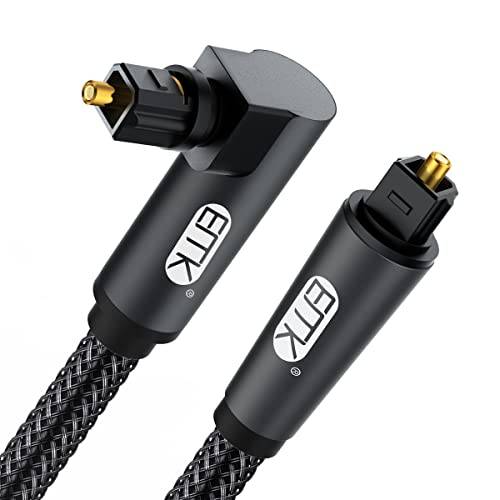 Optisk kabel för rätvinklig EMK 2M 90 graders roterbar TOSLINK-kontakt fiberoptisk sladd för Blu-Ray-spelare, Soundbar, HDTV, PS3/PS4, Xbox och mer 2M Svart