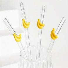 1/3 st tecknade bananformade sugrör i glas - böjbara sugrör | och återanvändbara sugrör | Lämpliga för smoothies, bubbelte, cocktails | Levereras med - Vitt (2 st + 1 borste,1 rengöringsborste)