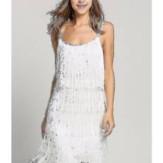 Great Gatsby Kjole 1920'erne Fest Vintage Tassel Kvinders Frynsede Kjoler (FMY) White L