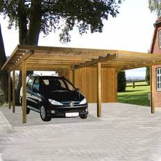 Gardenpro Carport dobbelt m/fladt tag og redskabsrum, høvlet beklædning 600x660 cm