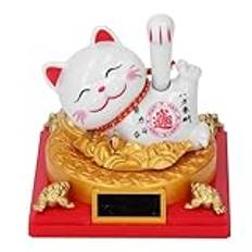 Liggande Vinkande Lyckokatt Staty Dekorationer, Solcellsdriven rikedom välkomnande lycklig kinesisk katt för dekoration, Feng Shui Good Luck Cat Figurine Ornament för hem bil (L