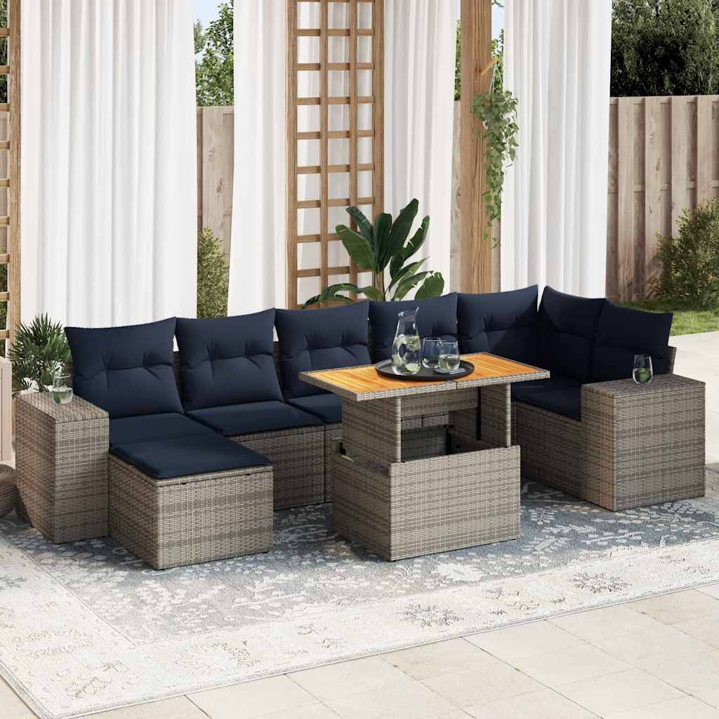 sofasæt til haven 8 dele med hynder polyrattan grå