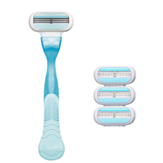 Rakhyvel + 4 utbytbara rakblad Kvinnor Dam manuell rakning Barber Trimmer Bikini Razor Underarm Razor - Blå