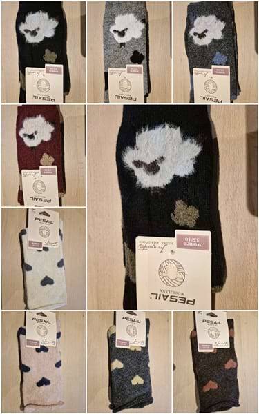 Pesail Wool/Lana damesokker med får og hjerter. Vælg motiv